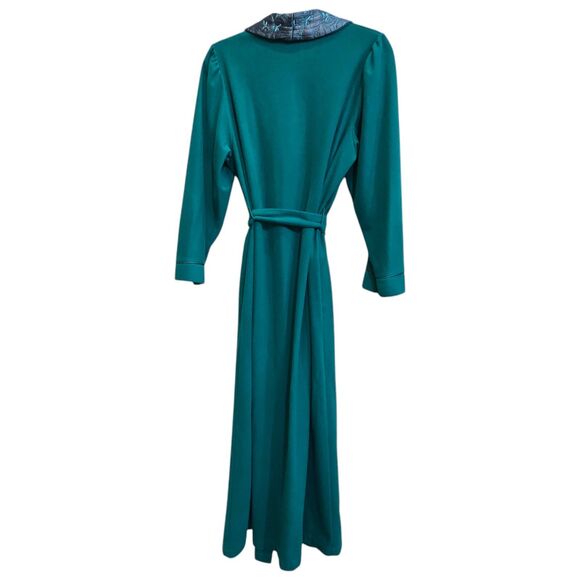 Vintage Maggie McQuade Long Teal Green Get Ready Robe Embroidered Collar Pockets - Picture 4 of 14